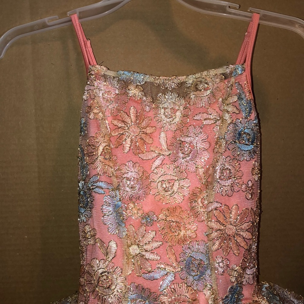 Coral &Gold Ballet One Piece with tulle/ w Flower